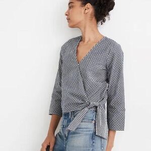 Madewell Textured Wrap Top Gingham Pattern Womens Small 100 Percent Cotton
